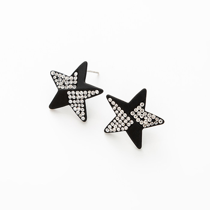 1 paire de boucles d'oreilles pendantes en cuivre et zircon plaqué or 18 carats avec incrustation d'étoile de style simple Glam
