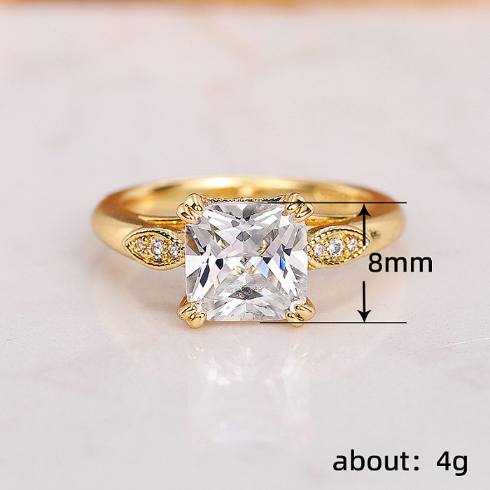 Simple Style Square Copper Inlay Zircon Rings