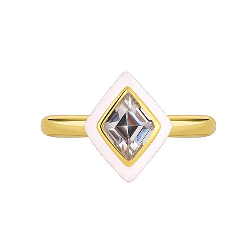 Simple Style Solid Color Copper Inlay Zircon Rings
