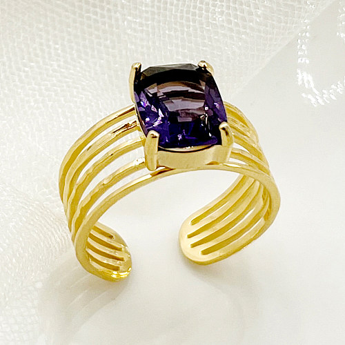 Elegant Simple Style Square Stainless Steel Gold Plated Zircon Open Ring In Bulk