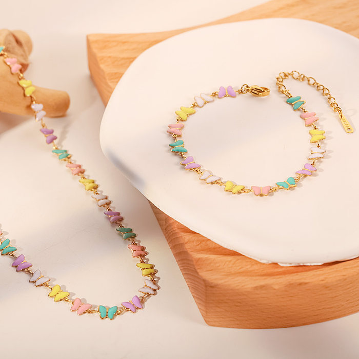Collier de bracelets plaqués or en acier inoxydable papillon à la mode