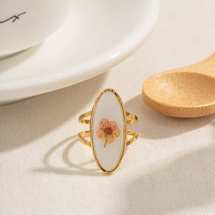 Offene Ringe im IG-Stil mit Blumen-Edelstahlbeschichtung und 18-Karat-Vergoldung