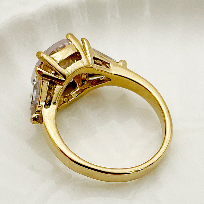 Vintage Style Luxurious Geometric Stainless Steel Plating Inlay Zircon Gold Plated Rings
