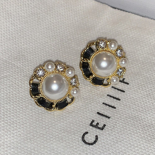 1 par de pendientes de circonita con perlas de cobre chapado geométrico estilo IG
