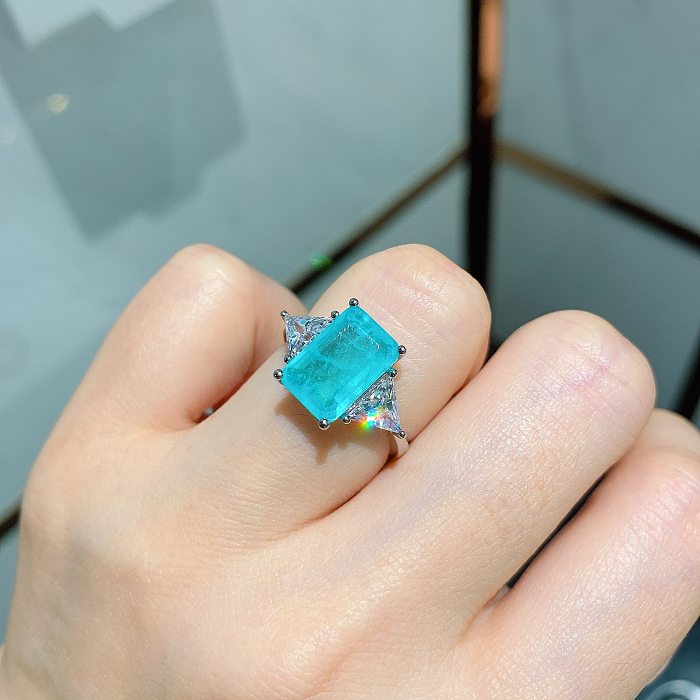 Retro Geometric Copper Inlay Artificial Gemstones Rings 1 Piece