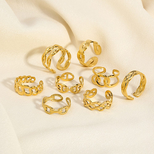 Anillos abiertos chapados en oro de 18 quilates con revestimiento de acero inoxidable de color sólido estilo IG