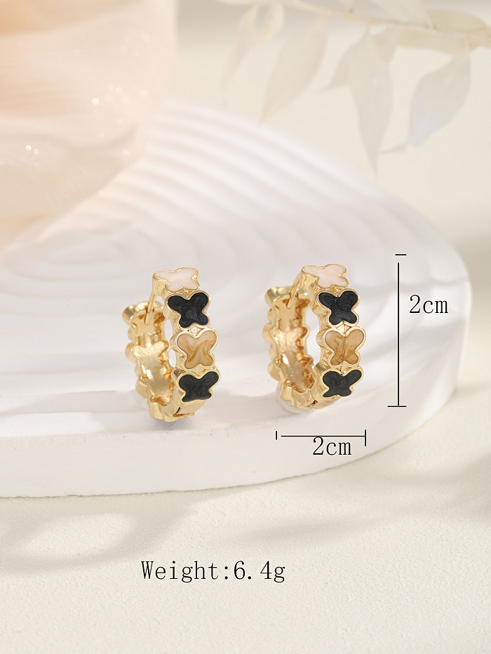 1 Pair Vintage Style Fashion Sweet Butterfly Enamel Plating Copper 18K Gold Plated Hoop Earrings