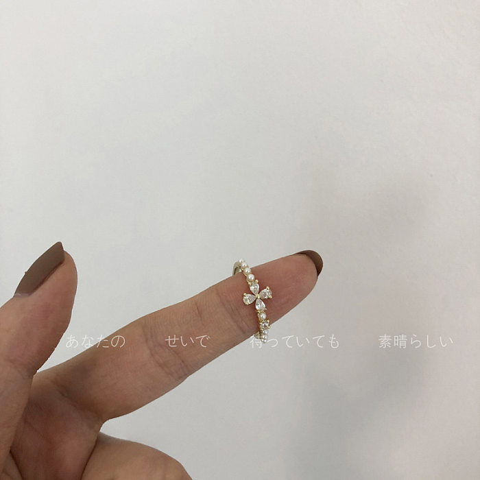 1 Piece Fashion Flower Butterfly Bow Knot Copper Inlay Artificial Pearls Zircon Rings