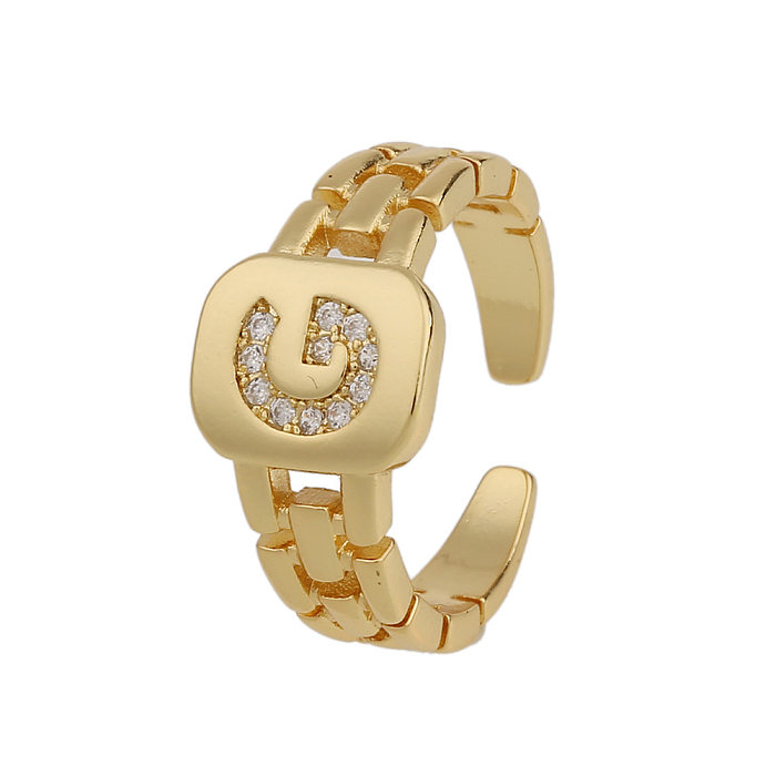 Modischer Ring im neuen Stil, schlichter Kupfer-Ring aus 18 Karat Gold mit 26 englischen Buchstaben