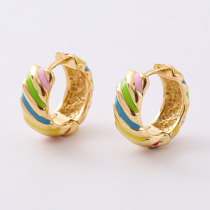 1 Pair Novelty Simple Style Stripe Enamel Plating Copper 24K Gold Plated Earrings