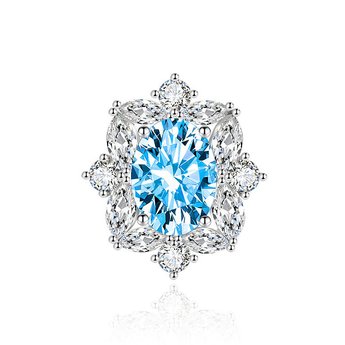 Fashion Big Full Diamond Sapphire Blue Stone Open Mouth Adjustable Copper Ring