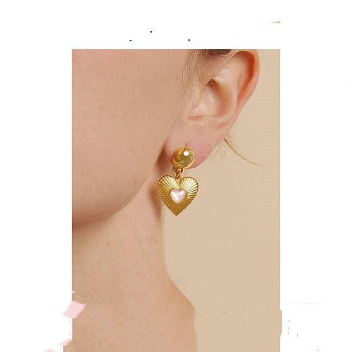 1 paire de boucles d'oreilles pendantes en forme de cœur pour femme, incrustation de placage en cuivre