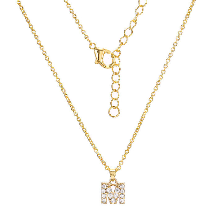 Kreative, beliebte Schlüsselbein-Halskette mit 26 Buchstaben aus Kupfer mit eingelegtem Zirkon
