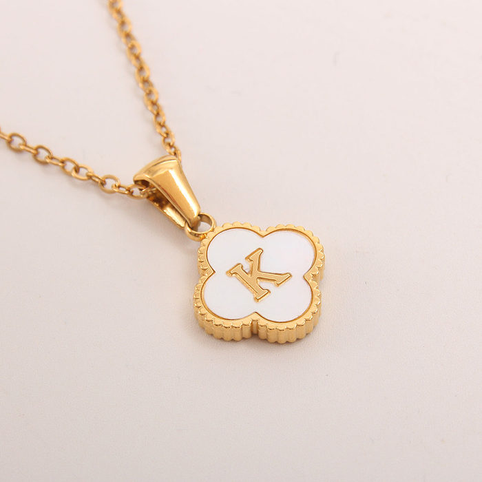 Simple Style Four Leaf Clover Copper Gold Plated Pendant Necklace In Bulk