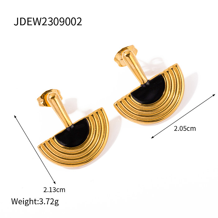 IG Style Simple Style Semicircle Stainless Steel Enamel Plating 18K Gold Plated Earrings Necklace