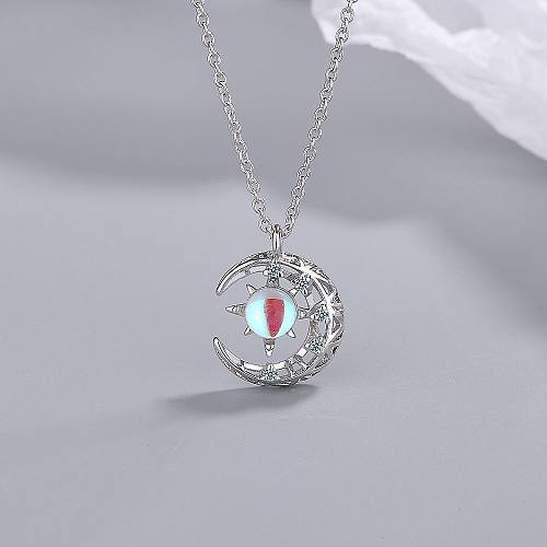 Simple Style Star Moon Copper Plating Inlay Moonstone Zircon Pendant Necklace