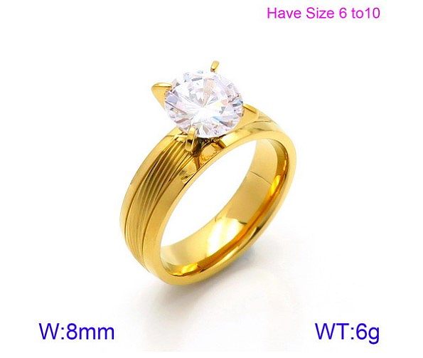 European And American New Exaggerated Style Stainless Steel Gold-Plated Zircon Four-Claw Couple Rings Jewelry Stripes Couple Rings Wholesale