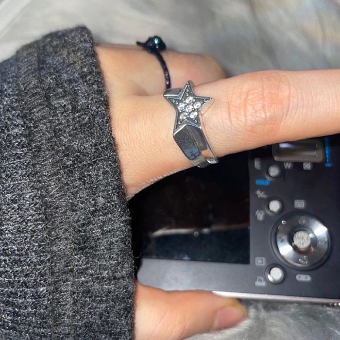 Streetwear Star Copper Inlay Artificial Diamond Open Ring