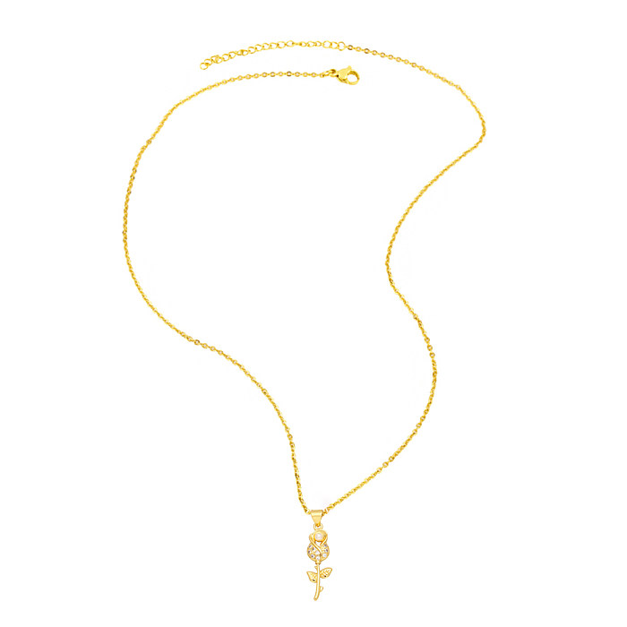 Elegant Flower Dragonfly Copper Gold Plated Artificial Pearls Zircon Pendant Necklace 1 Piece