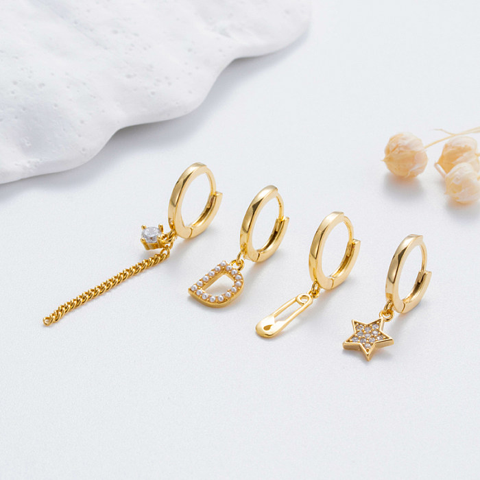 1 Piece Simple Style Star Tassel Flower Inlay Copper Zircon Earrings