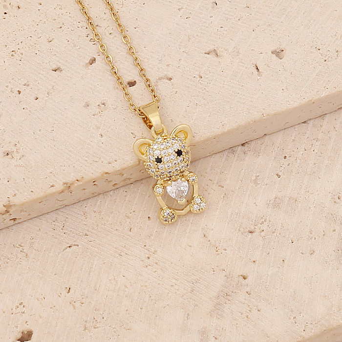 Copper Inlay Heart Bear Elegant Zircon Necklace