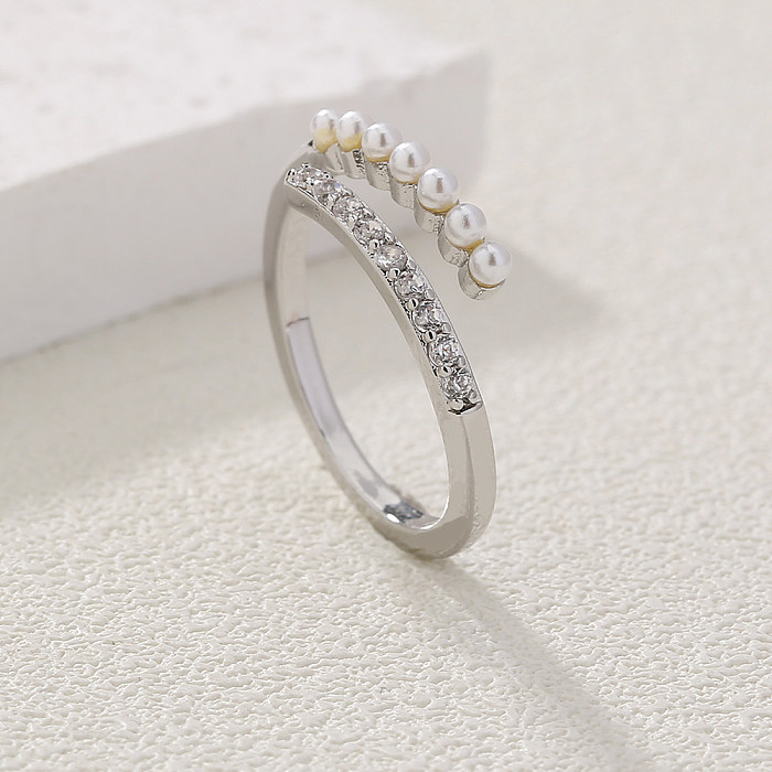 Women'S Simple Style Solid Color Imitation Pearl Copper Ring Plating Inlaid Zircon Zircon Rings