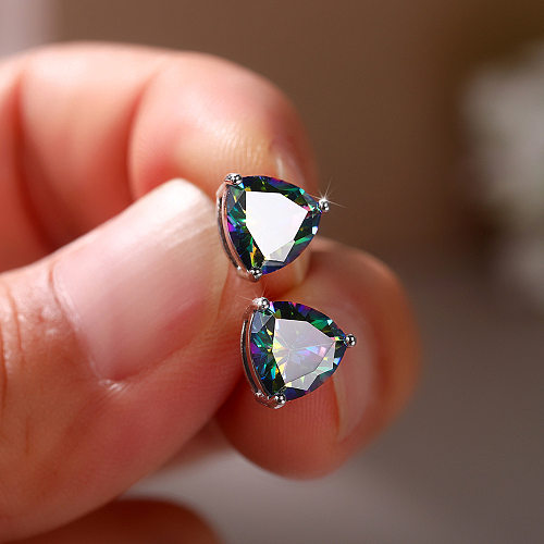 Simple Style Triangle Copper Inlay Zircon Ear Studs 1 Pair