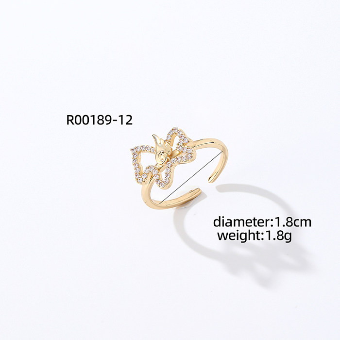 Casual Simple Style Round Number Heart Shape Copper Irregular Inlay Zircon Open Rings