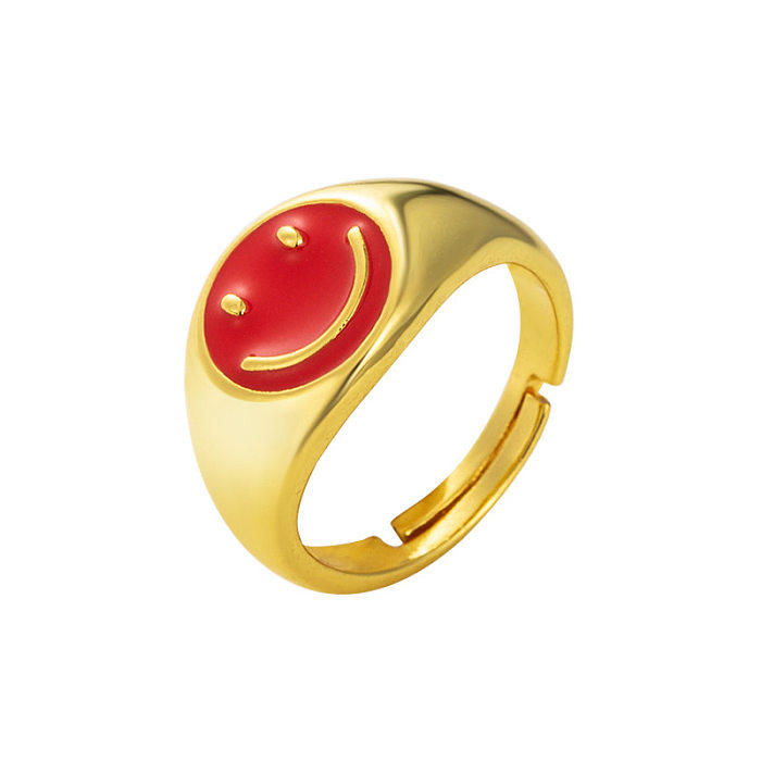 Retro Smiley Copper Plated Gold Dripping Open Ring