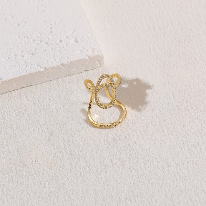 Elegant Luxurious Classic Style Geometric Copper Plating Inlay Zircon 14K Gold Plated Open Rings