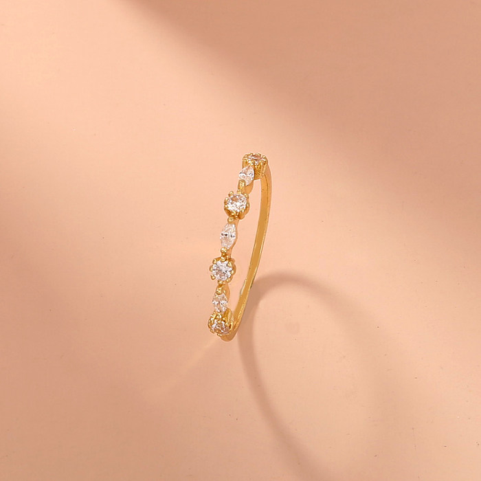 Anéis de cobre geométricos brilhantes embutidos em zircão anéis de cobre 1 peça