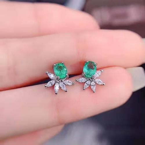 1 Pair Elegant Shiny Oval Flower Inlay Copper Artificial Gemstones Earrings