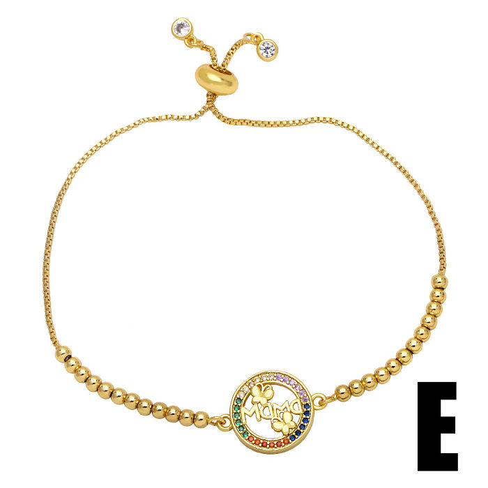Kupfernes, 18 Karat vergoldetes, eingelegtes Zirkon-Mama-Herz-Blumen-Armband mit rotem Seil