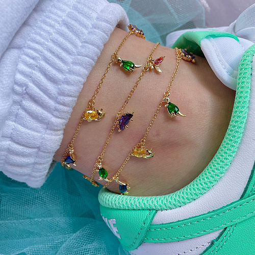 Bracelet de cheville en forme de petit dinosaure, chaîne de clavicule, en or 18 carats, bijoux de préservation de la couleur, Animal, vente en gros
