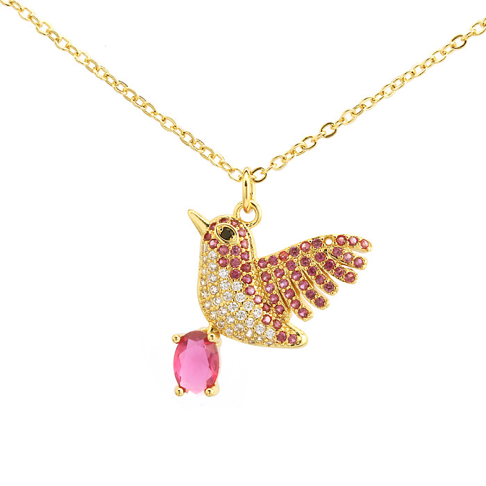 Elegant Simple Style Bird Copper 18K Gold Plated Zircon Pendant Necklace In Bulk