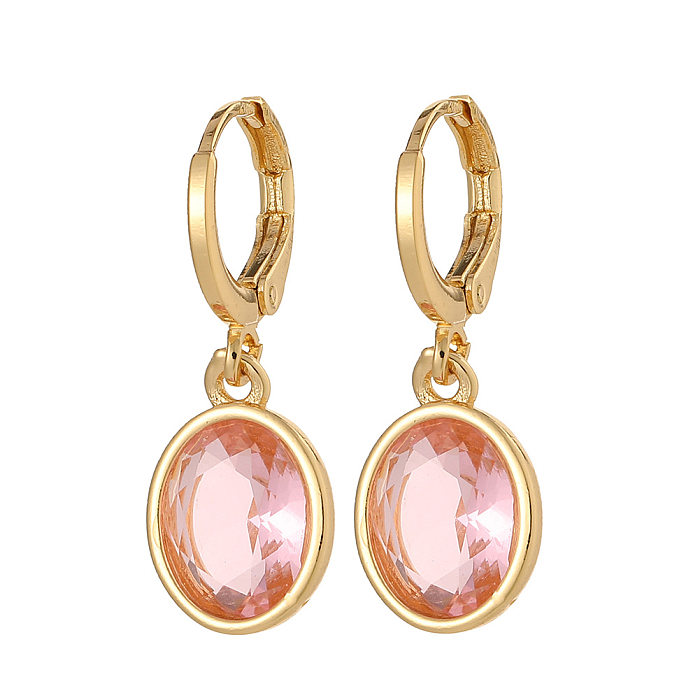 Fashion Round Copper Plating Inlay Zircon Drop Earrings 1 Pair