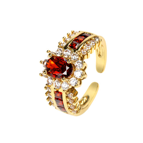 Exaggerated Shiny Square Oval Copper Plating Inlay Zircon 18K Gold Plated Open Rings