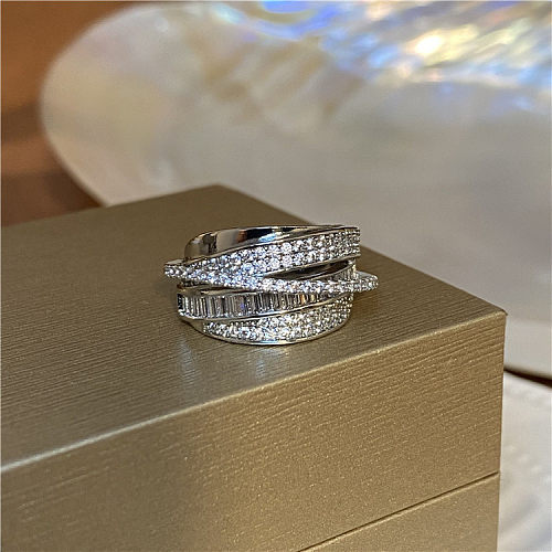 Simple Style Solid Color Copper Zircon Open Ring In Bulk