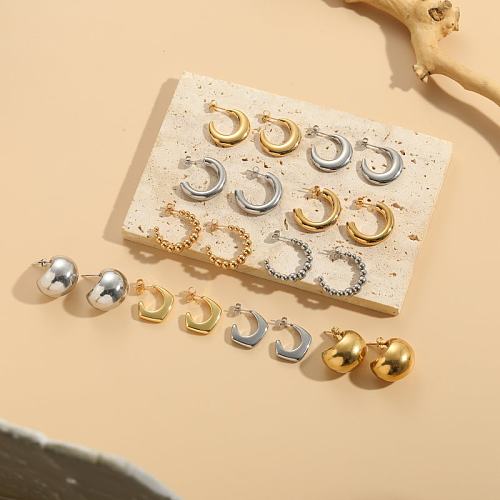 1 paire de clous d'oreilles en cuivre plaqué or 14 carats, Style classique et Simple, en forme de C