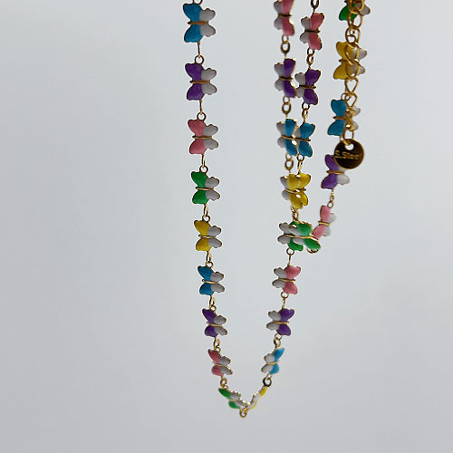 Collier de bracelets plaqués or de placage d'acier inoxydable de papillon de trajet de style simple
