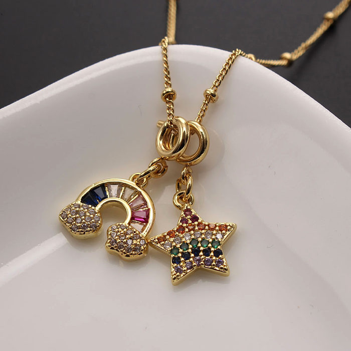 IG Style Casual Rainbow Star Heart Shape Copper Plating Inlay Zircon Gold Plated Pendant Necklace