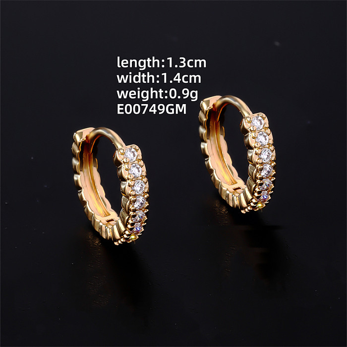 1 Pair Casual Hip-Hop Simple Style Round Plating Inlay Copper Zircon Gold Plated Hoop Earrings