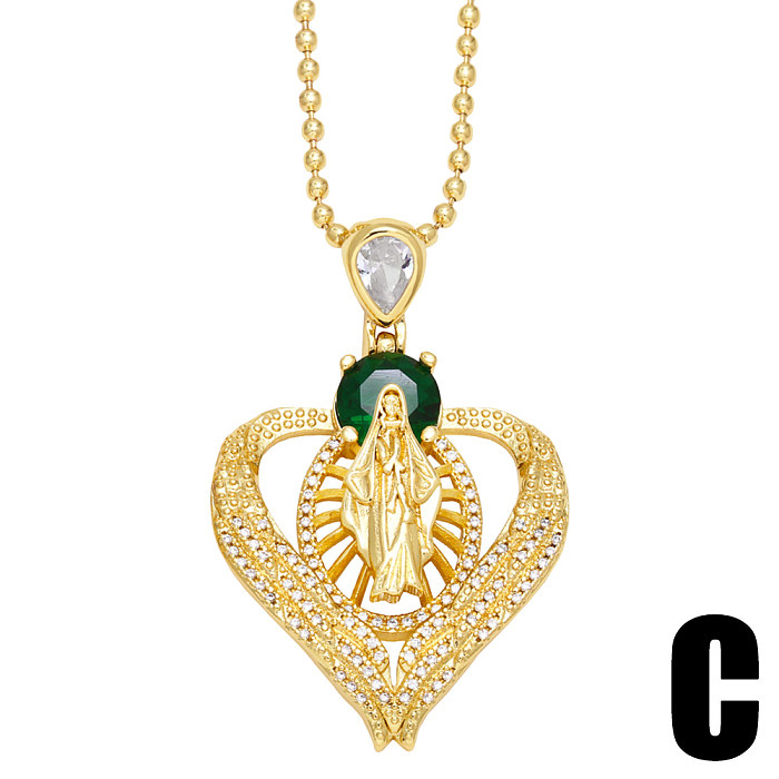 1 Piece Fashion Virgin Mary Heart Shape Copper Inlay Zircon Pendant Necklace