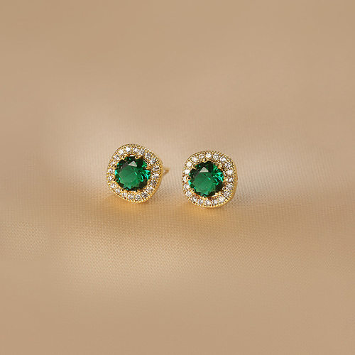 1 Pair Casual Simple Style Square Plating Inlay Copper Zircon Gold Plated Ear Studs