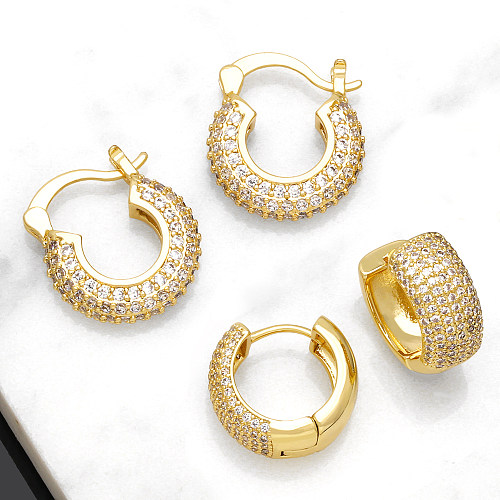 1 Pair IG Style Fashion Simple Style Round Plating Inlay Copper Zircon 18K Gold Plated Earrings