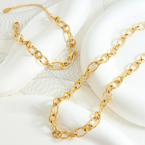 Basic Simple Style Commute Geometrische Titan-Stahlbeschichtung, 18 Karat vergoldete Damen-Armband-Halskette