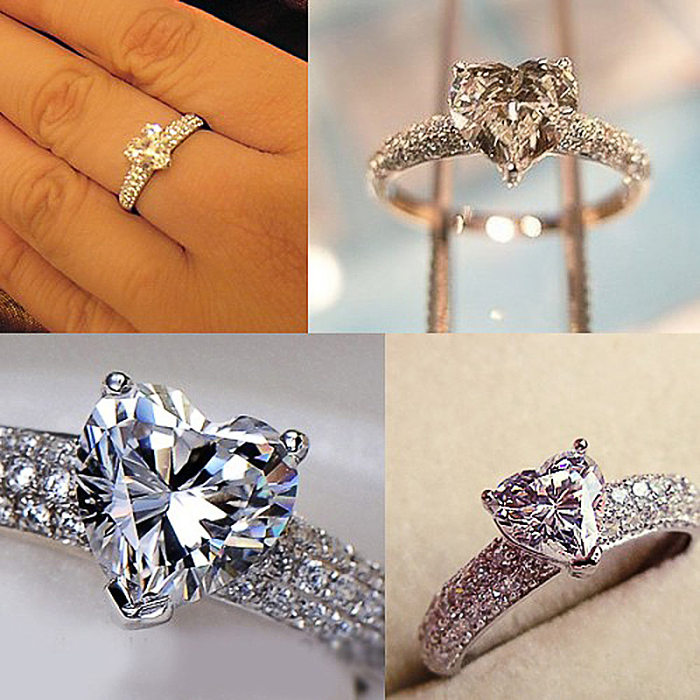New Heart-shaped Zircon Copper Ring Female Fashion Engagement Party Bride Jewelry