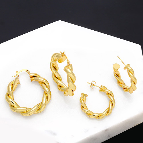 1 Pair Hip-Hop Vintage Style Twist Plating Copper 18K Gold Plated Hoop Earrings