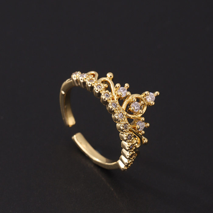 Offene Ringe im Vintage-Stil, Mond, Herzform, Gänseblümchen, Kupferbeschichtung, Inlay aus Zirkon, 18 Karat vergoldet