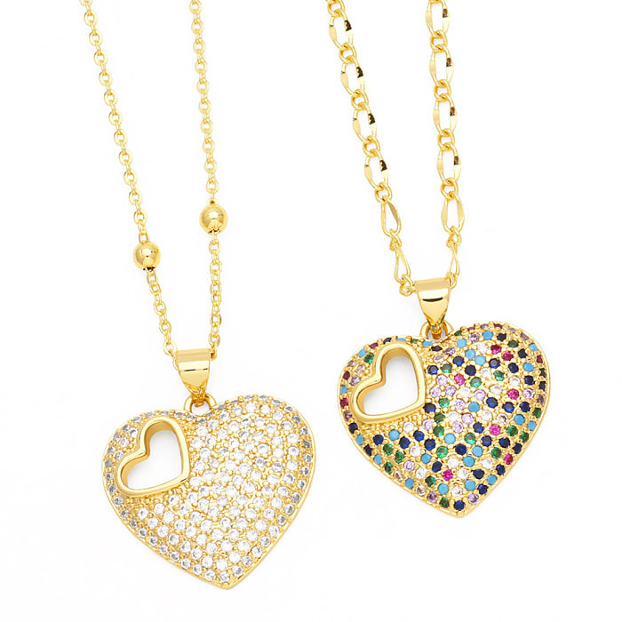 IG Style Vintage Style Heart Shape Copper 18K Gold Plated Zircon Pendant Necklace In Bulk
